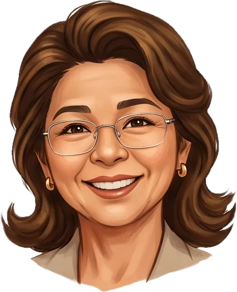 Ilustração da Márcia Leiko sorrindo.